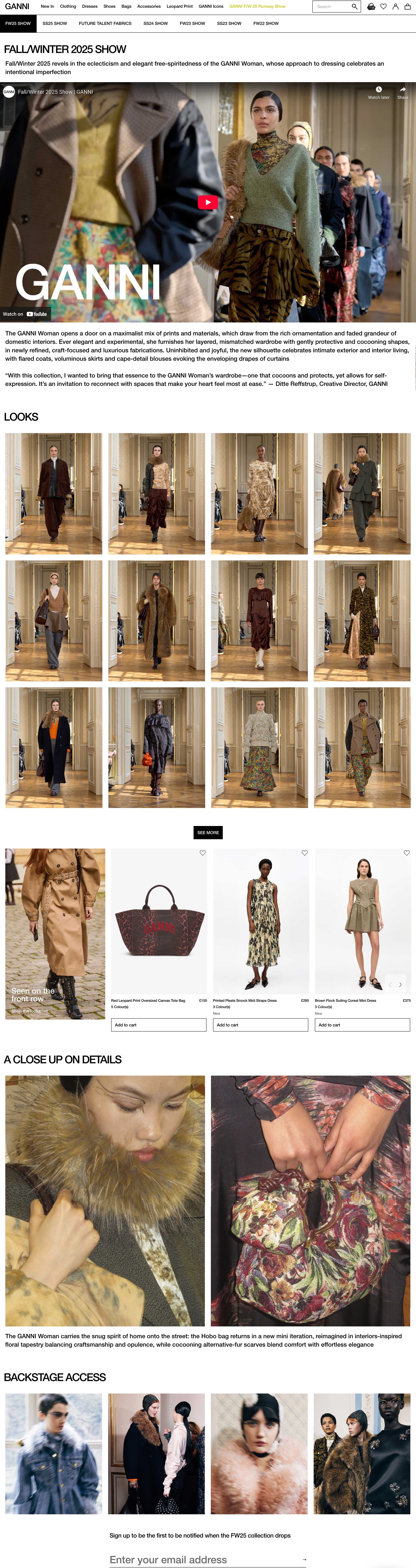 GANNI FW25 Runway Show Webpage