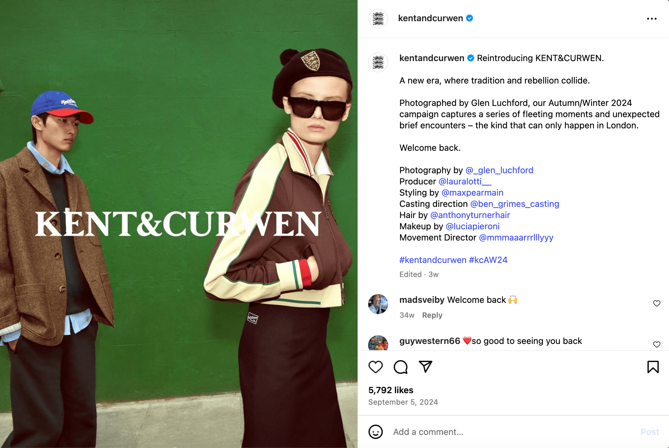 KENT & CURWEN RELAUNCH POST